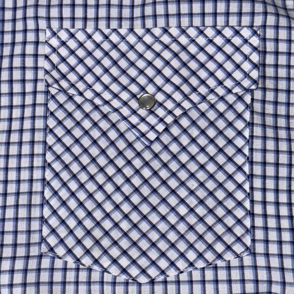 Plains Mens Western Wear Checkered Shirt Snap Front White Blue XL Short Sleeve - Picture 4 of 6